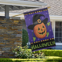 Happy Halloween Pumpkin in a Witch Hat Outdoor House Flag 28" X 40"