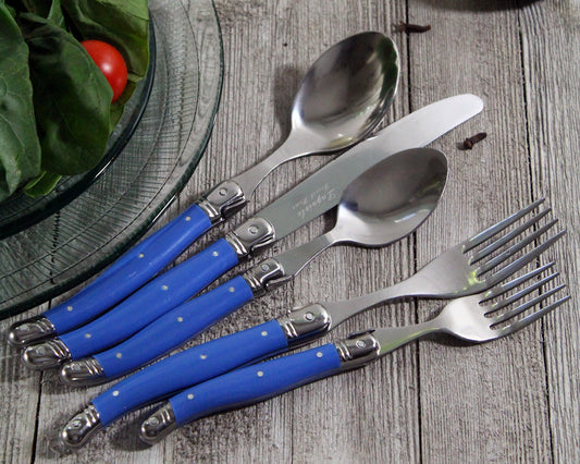 Laguiole 20 Piece Stainless Steel Flatware Set, Service for 4, French Blue