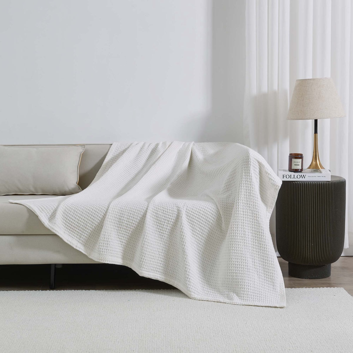 Patina Vie Maison Patina Vie Maison 100% Cotton All-Season Waffle Weave Knit Throw Blanket - Full / Queen - Bonton