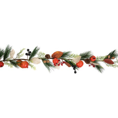 6' X 10" Fall Harvest Mixed Berry  Leaves and Pomegranate Garland - Unlit