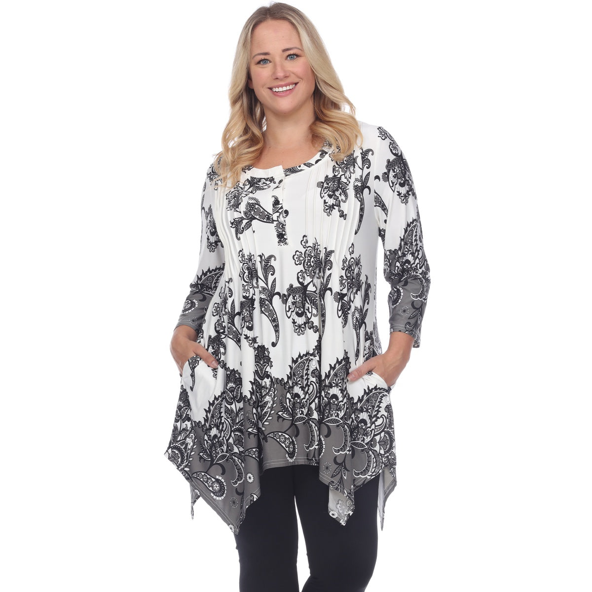  White Mark Plus Size Paisley Scoop Neck Tunic Top With Pockets - 3X - Bonton