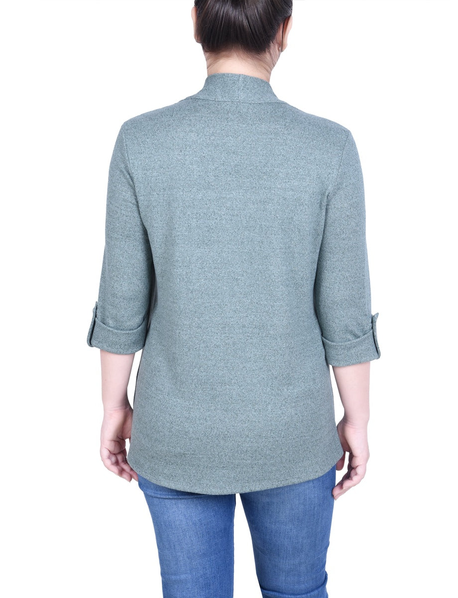  NY Collection Petite 3/4 Sleeve Two in One Top - Charcoal Grey - Bonton