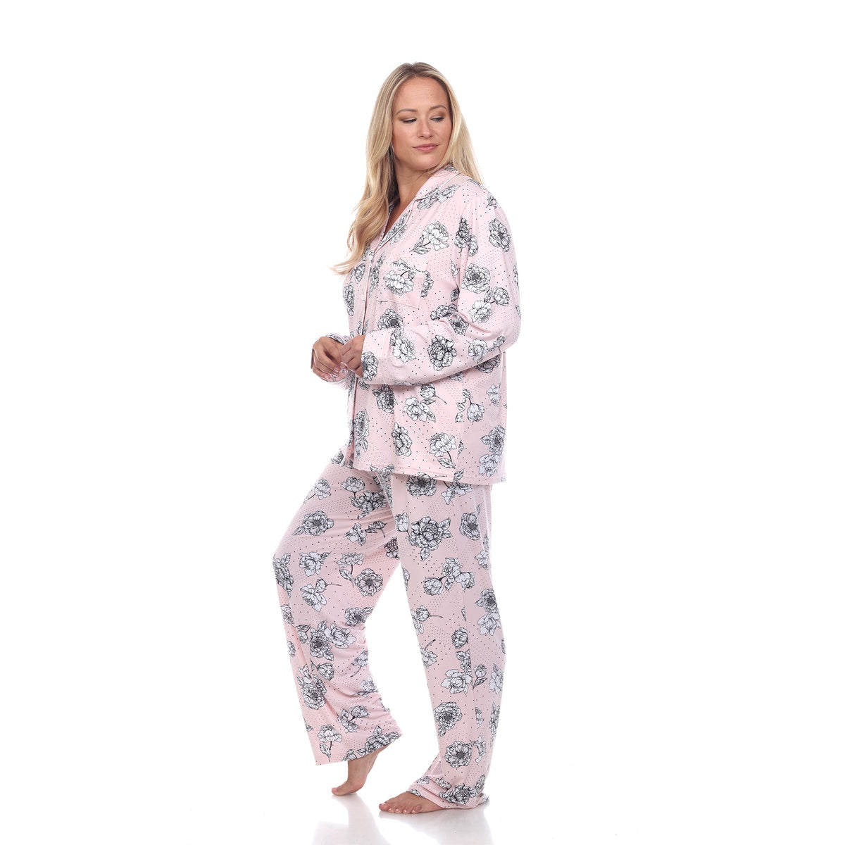  White Mark Plus Size Long Sleeve Floral Pajama Set - 3X - Bonton