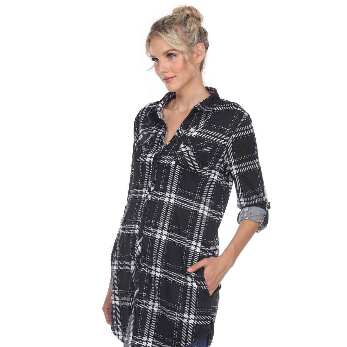  White Mark Women's Plaid Tunic Shirt - S - Bonton