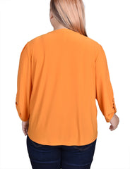 Plus Size Long Sleeve Pintuck Front Top With Chain Details