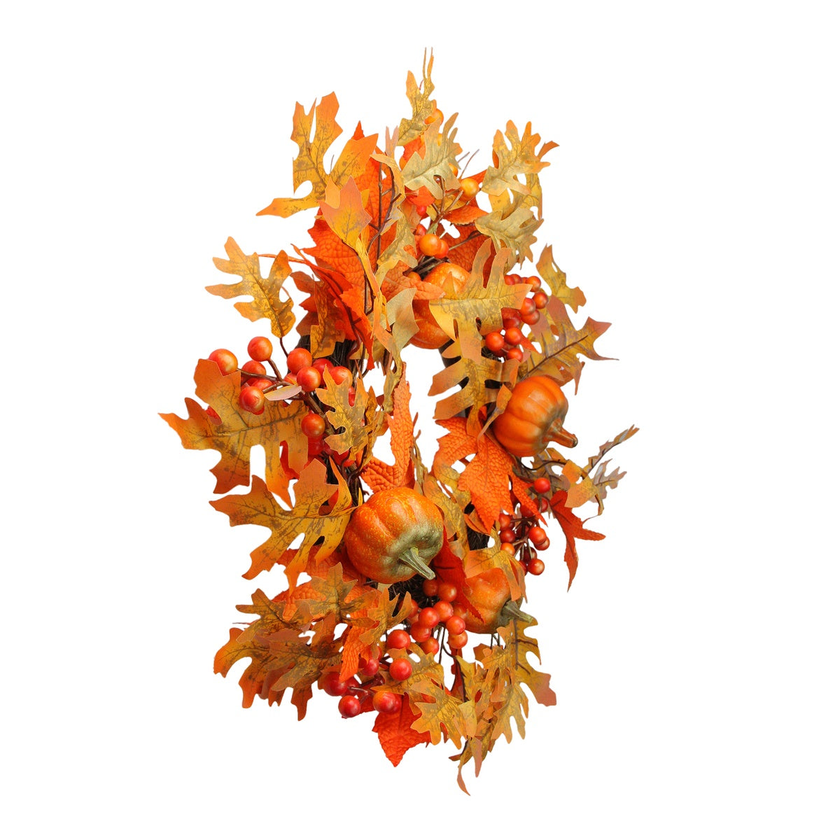  Northlight Autumn Leaves  Pumpkins and Berries Artificial Thanksgiving Wreath  22-Inch  Unlit - Default Title - Bonton