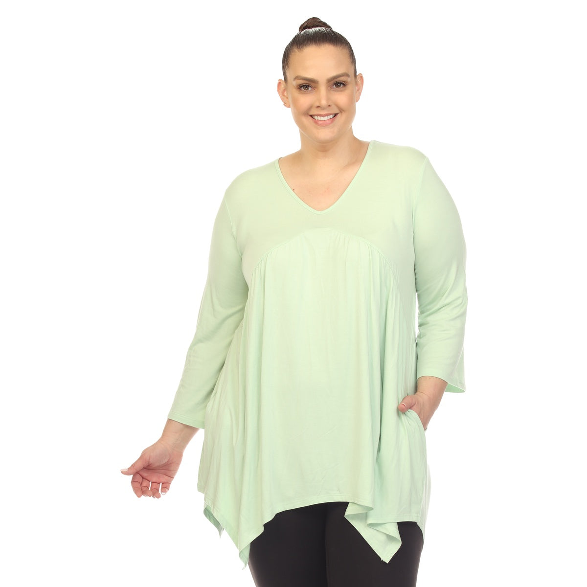  White Mark Plus Size Empire Waist V-Neck Tunic Top - 1X - Bonton