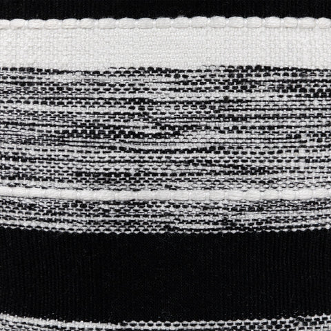 18" Black and White Striped Outdoor Woven Pouf Ottoman