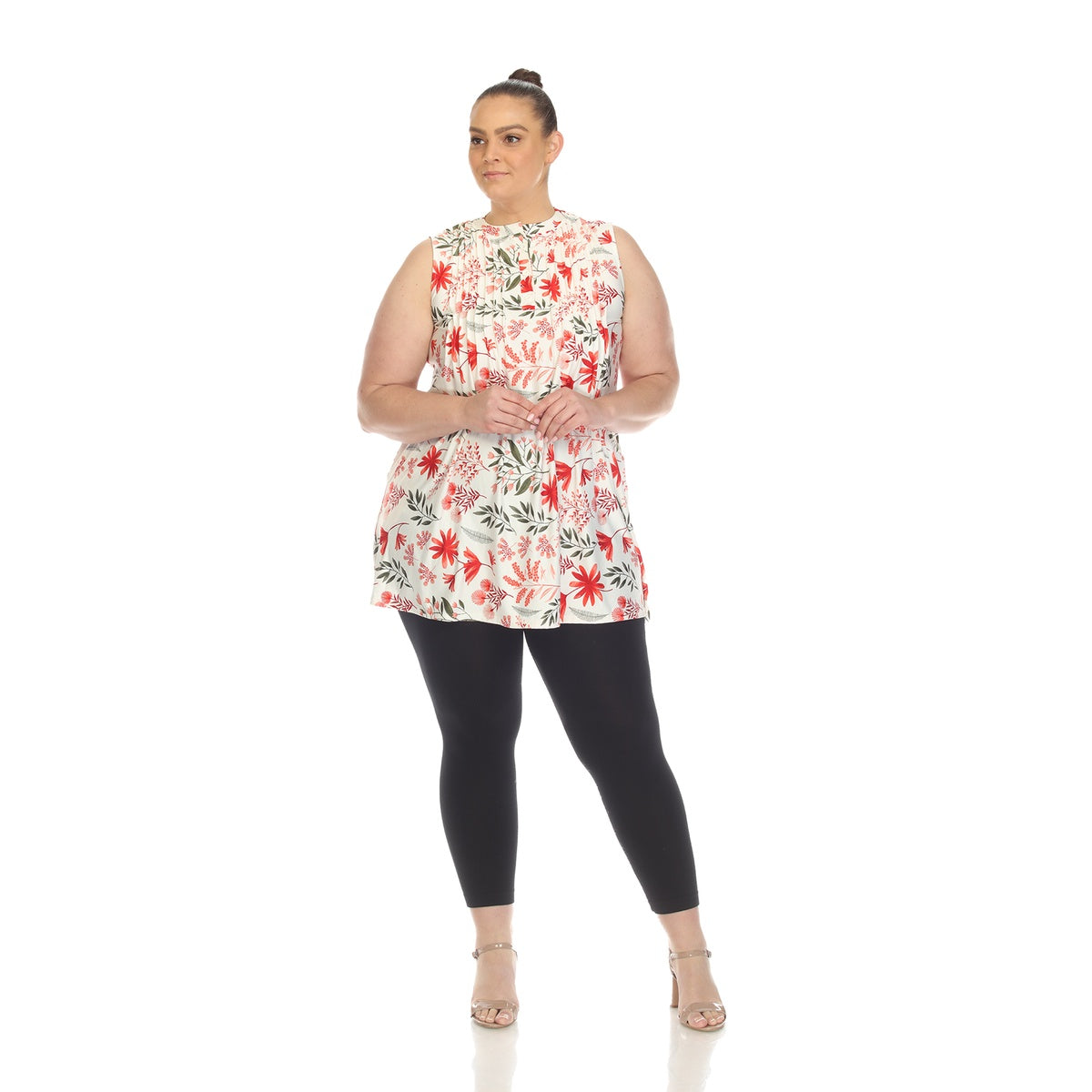  White Mark Plus Size Floral Sleeveless Tunic Top - 1X - Bonton