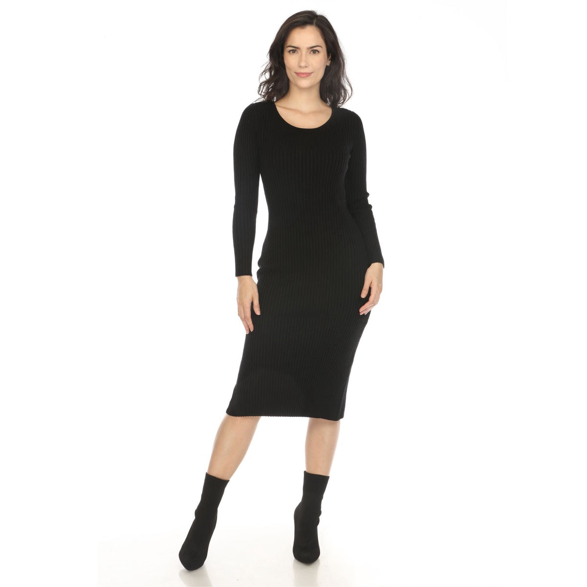  White Mark Women's Long Sleeve Rib Midi Sweater Dress - Xlarge - Bonton