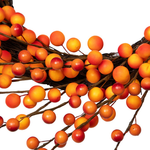 Artificial Berries Fall Harvest Twig Wreath - 14" - Orange and Red - Unlit