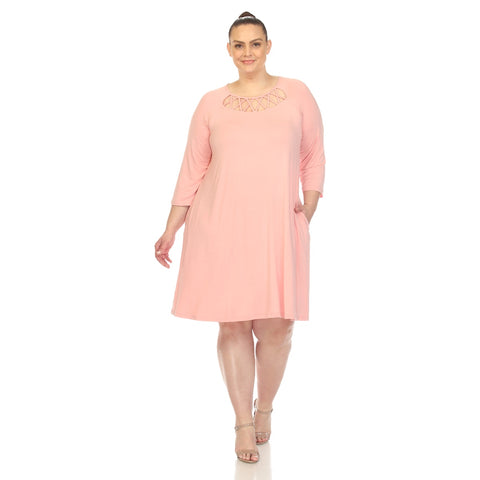 Plus Size Criss Cross Neckline Swing Midi Dress
