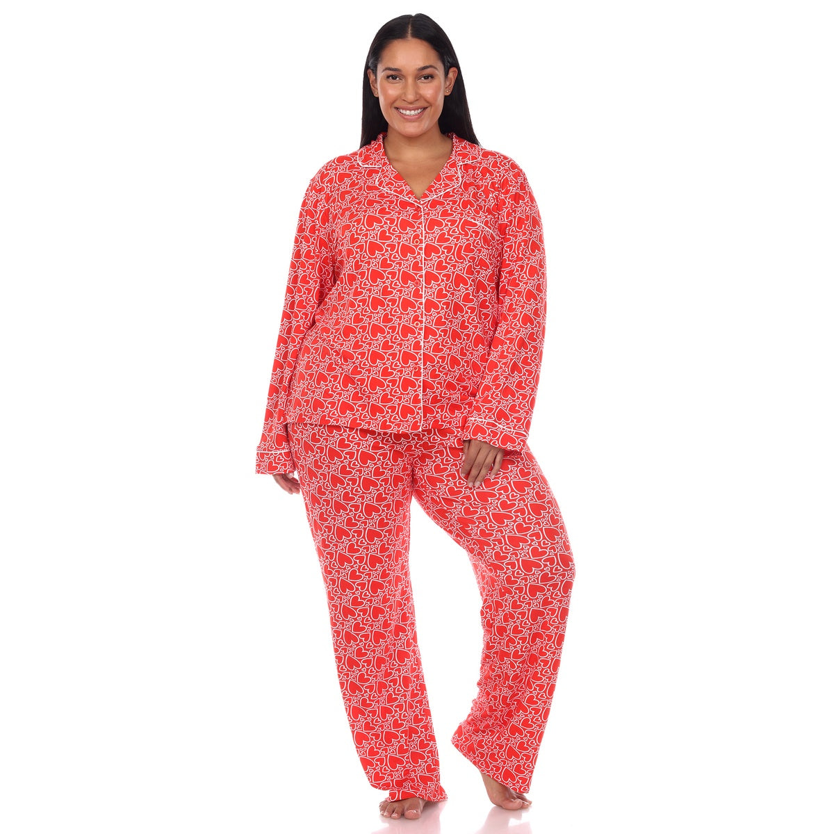  White Mark Plus Size Long Sleeve Heart Print Pajama Set - 3X - Bonton