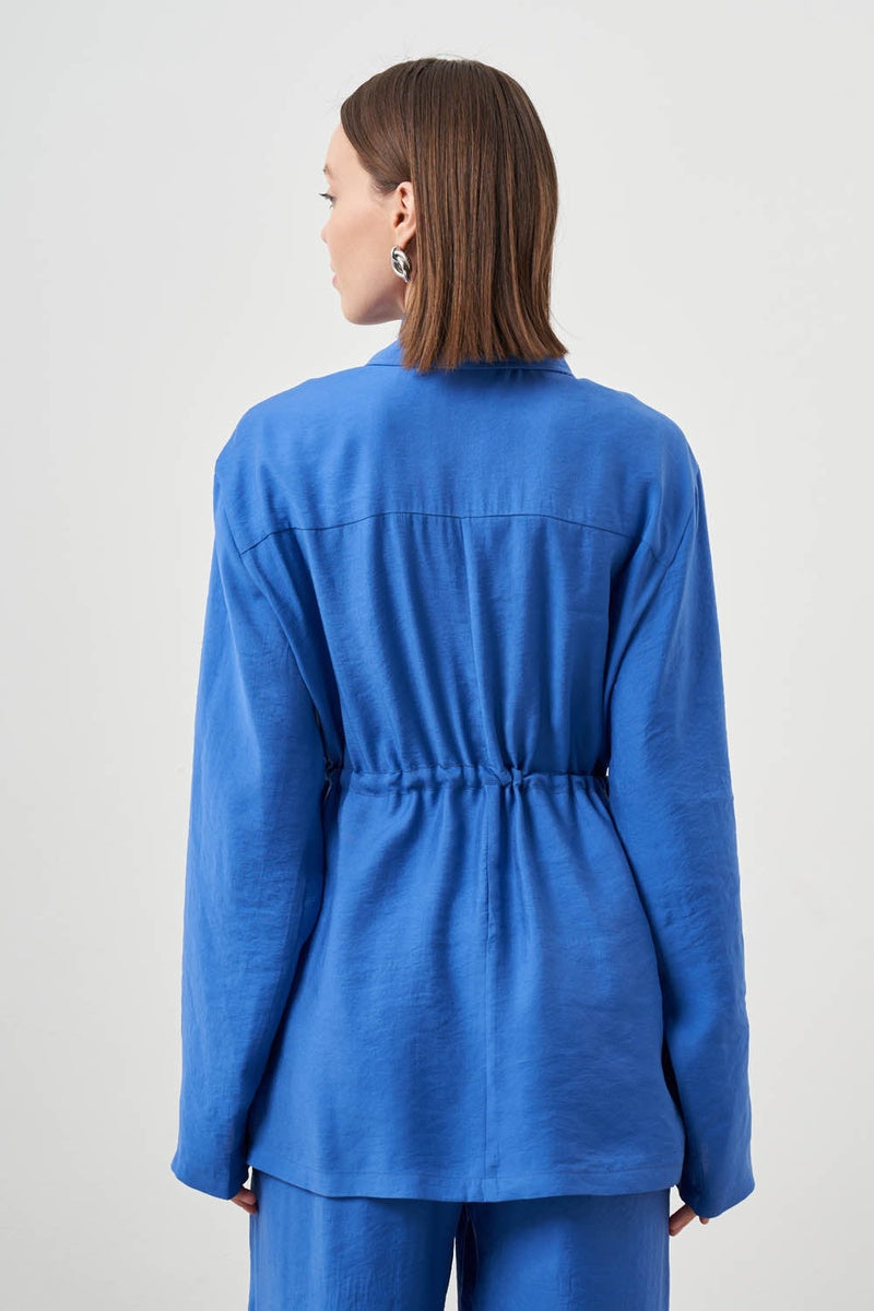  Mizalle Mizalle-Cinched Waist Shirt Jacket-Blue - Blue - Bonton