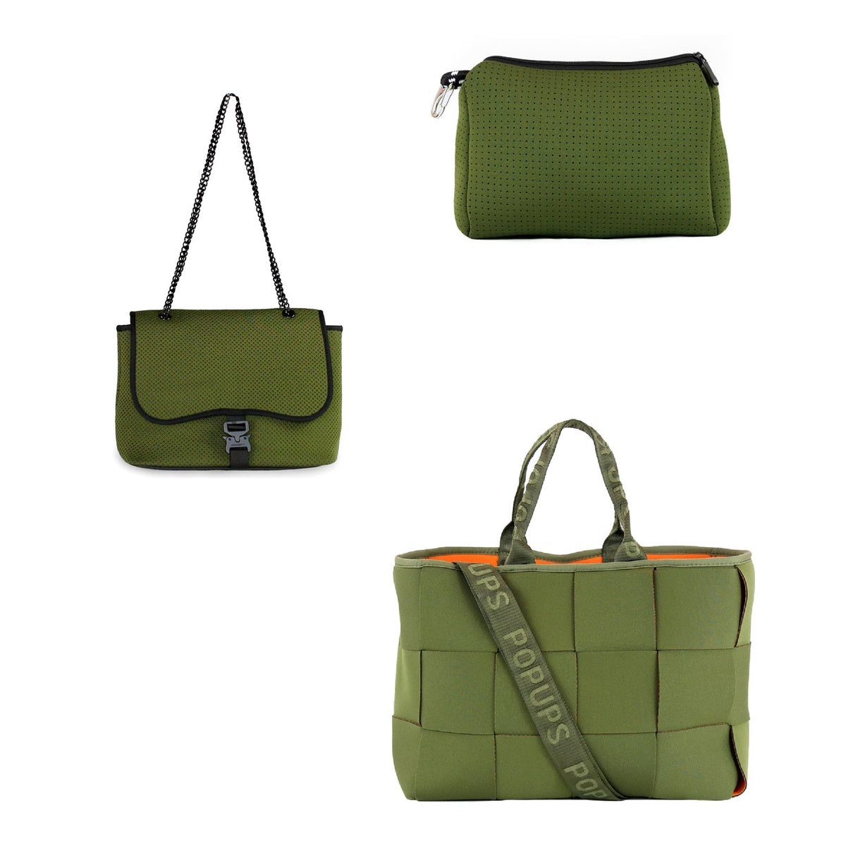  Pop Ups Brand Icon Tote + Flap Crossbody + Pouch - Safari Green - Default Title - Bonton