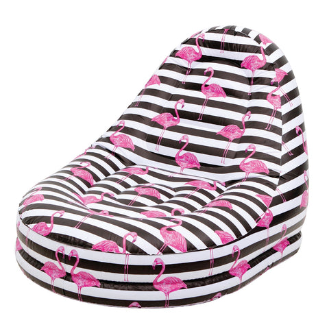 49" Pink and Black Inflatable Poolside Flamingo Lounge Chair