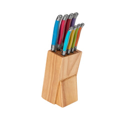 8 Piece Laguiole Kitchen Knife Set With Wood Block, Rainbow Colors