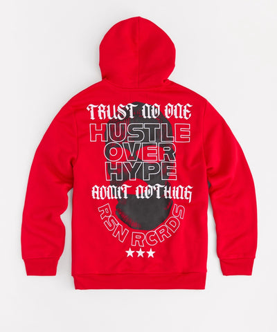 Hustle Over Hype Embroidered Hoodie - Red