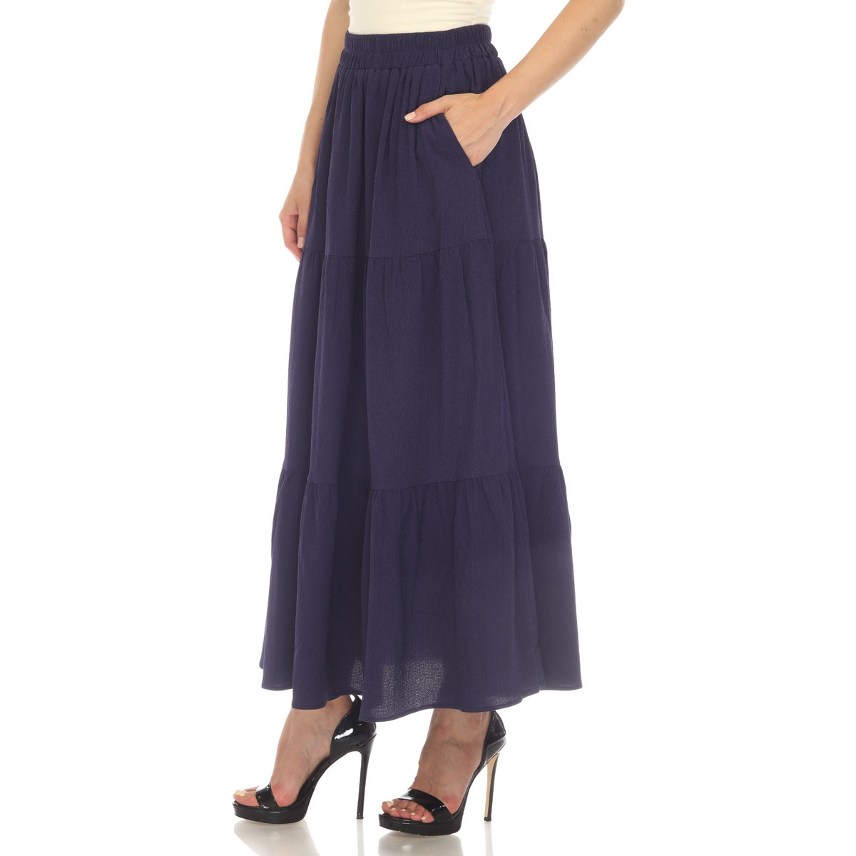  White Mark Women's Pleated Tiered Maxi Skirt - M - Bonton