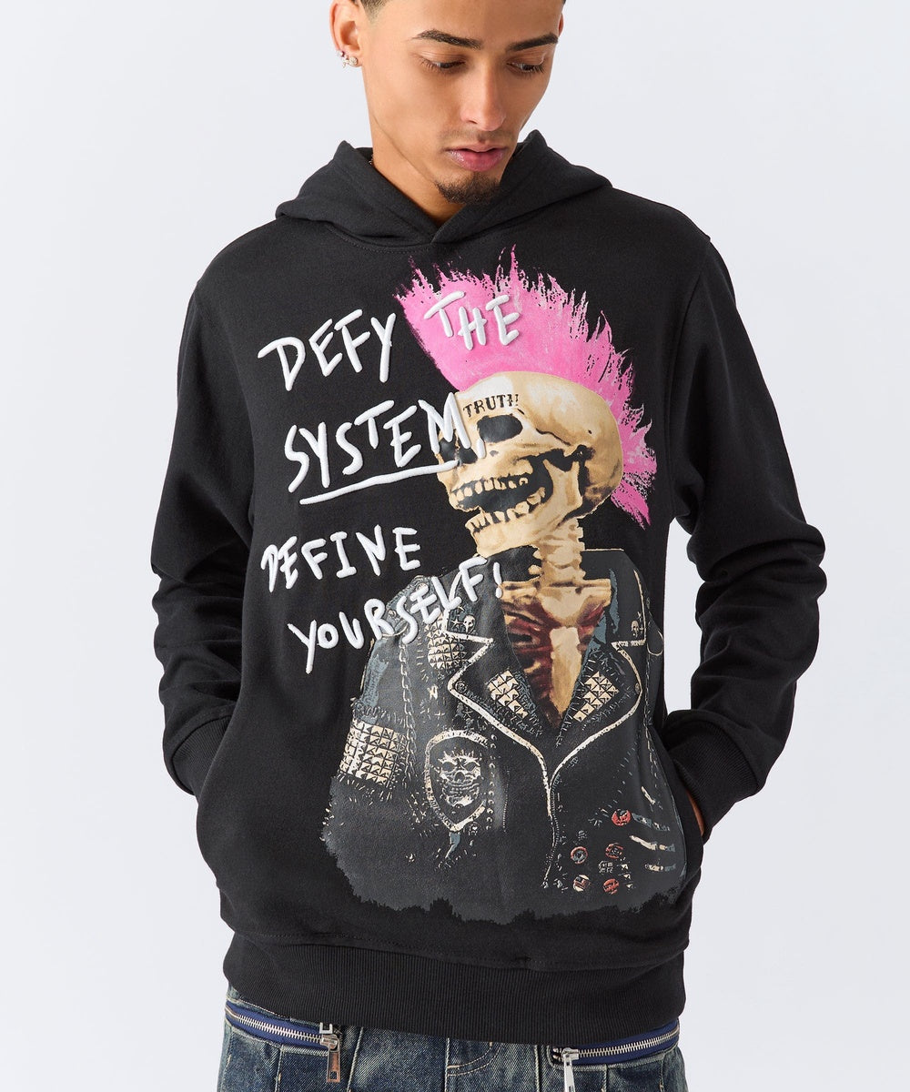  Reason Clothing Defy the System Embroidered Hoodie - Black - BLACK - Bonton