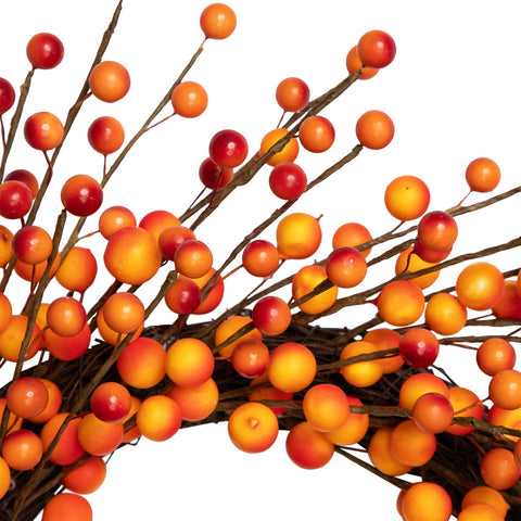 Artificial Berries Fall Harvest Twig Wreath - 14" - Orange and Red - Unlit