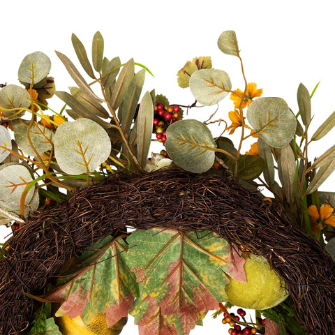 Pumpkins and Berries Artificial Fall Harvest Twig Wreath  24-Inch  Unlit