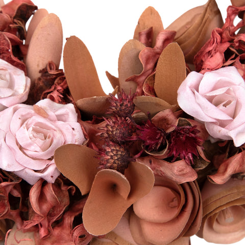 Roses and Wooden Flowers Artificial Spring Wreath - 12" - Unlit - Pink