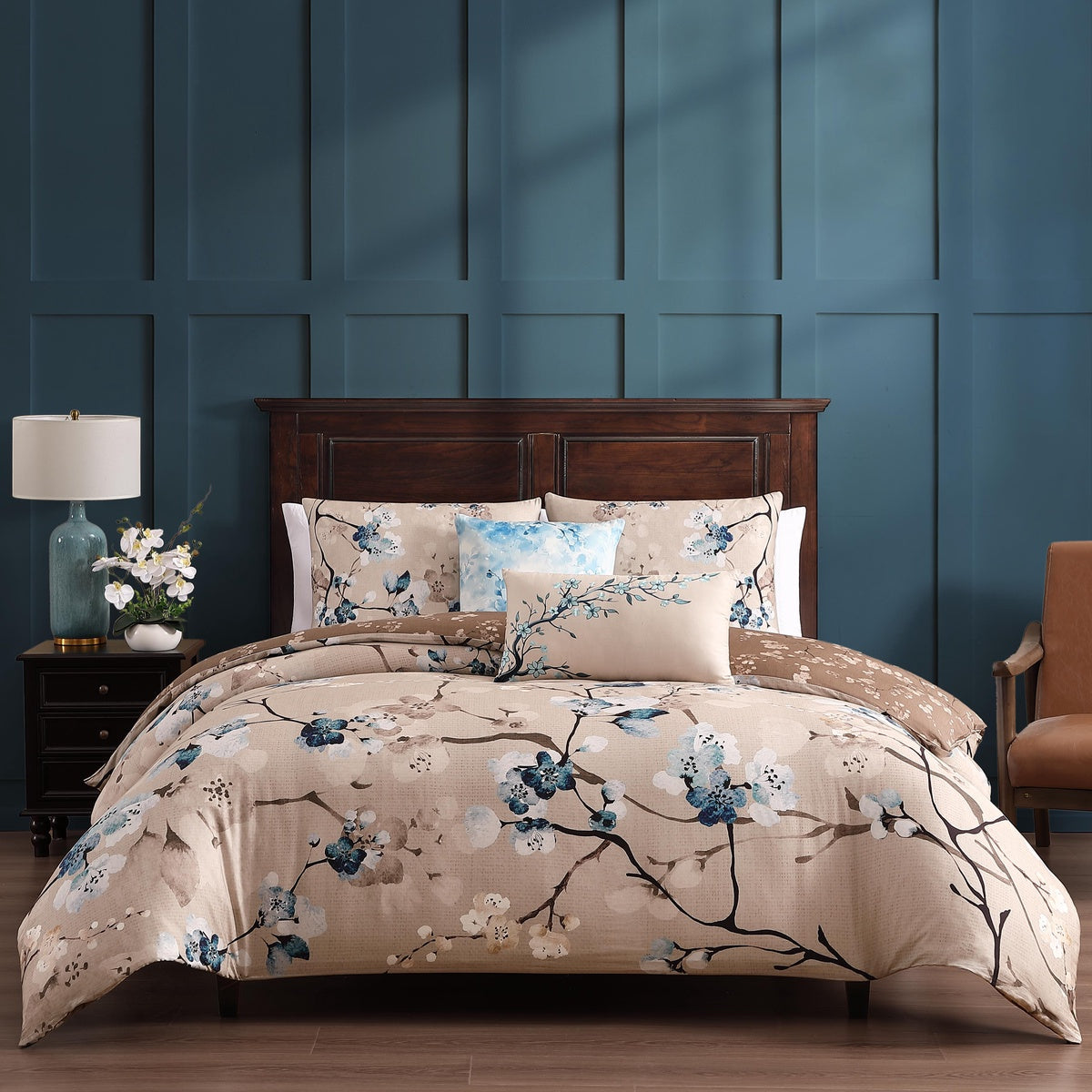  Bebejan Bebejan Blue Blossom 5 Piece Reversible Comforter Set - QUEEN - Bonton