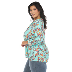 Plus Size Paisley Button Front Tunic Top