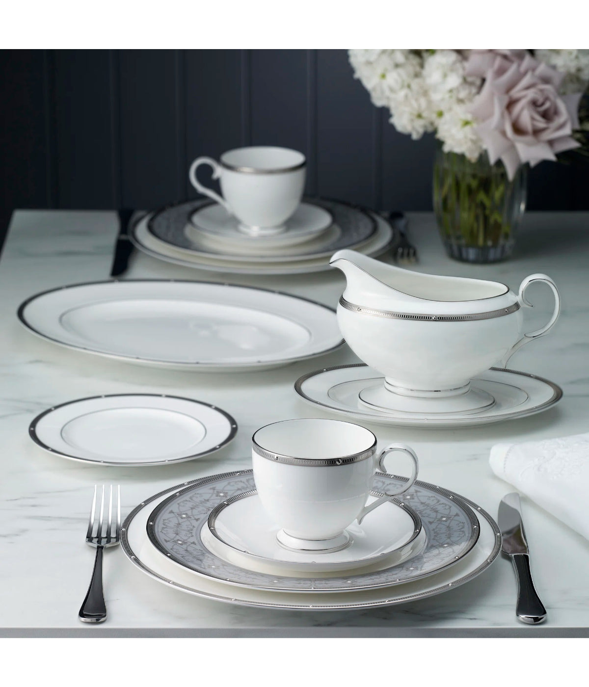  Noritake Rochelle Set of 4 Saucers - Platinum - Bonton