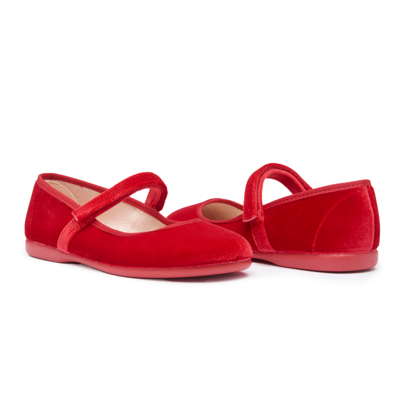  Childrenchic Classic Velvet Mary Janes in Red - Ruby - Bonton