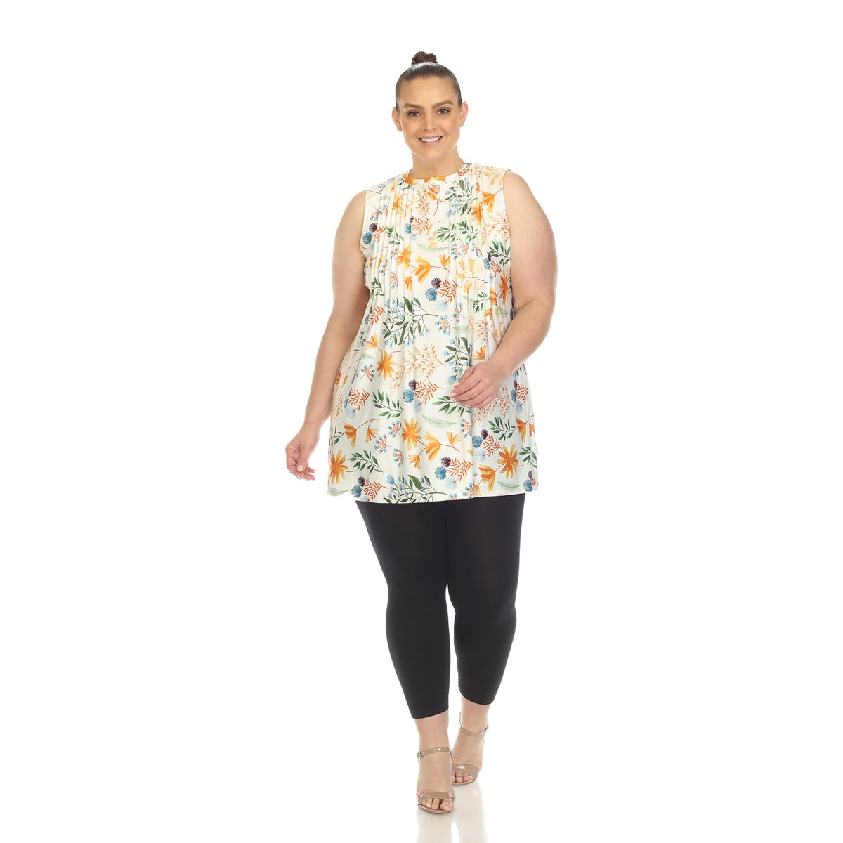  White Mark Plus Size Floral Sleeveless Tunic Top - 1X - Bonton