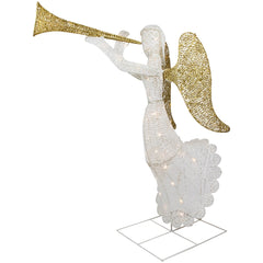 48" LED Lighted Gold and Silver Trumpeting Angel Outdoor Christmas Outdoor Decoration