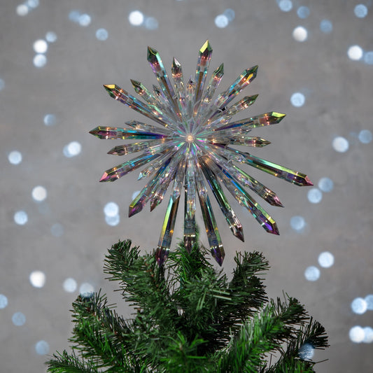 Lighted Iridescent Icicles Christmas Tree Topper - 14" - Clear Lights