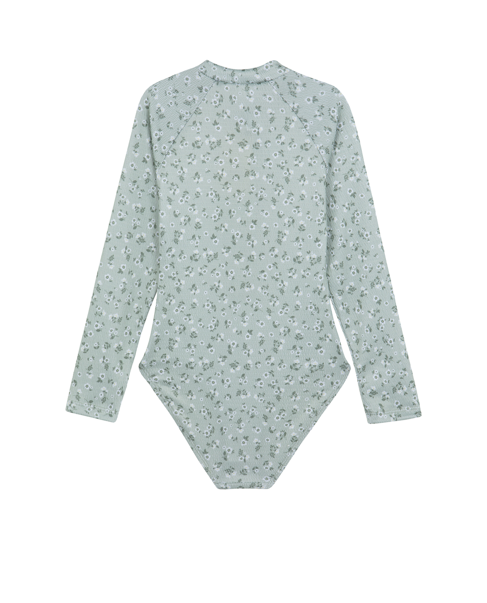  Gottex Kids Ditsy Dream Textured Long Sleeve Zip Front One Piece - Ditsy Green - Bonton