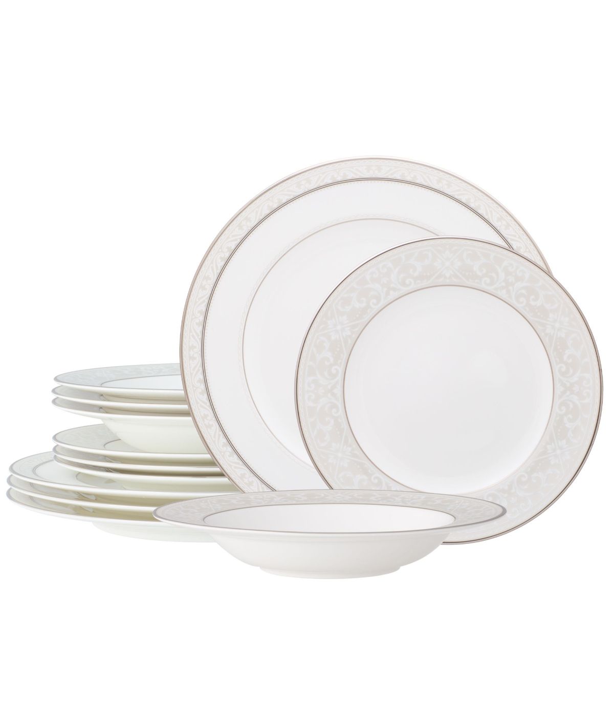  Noritake Montvale Platinum 12 Piece Set, Service for 4 - White - Bonton