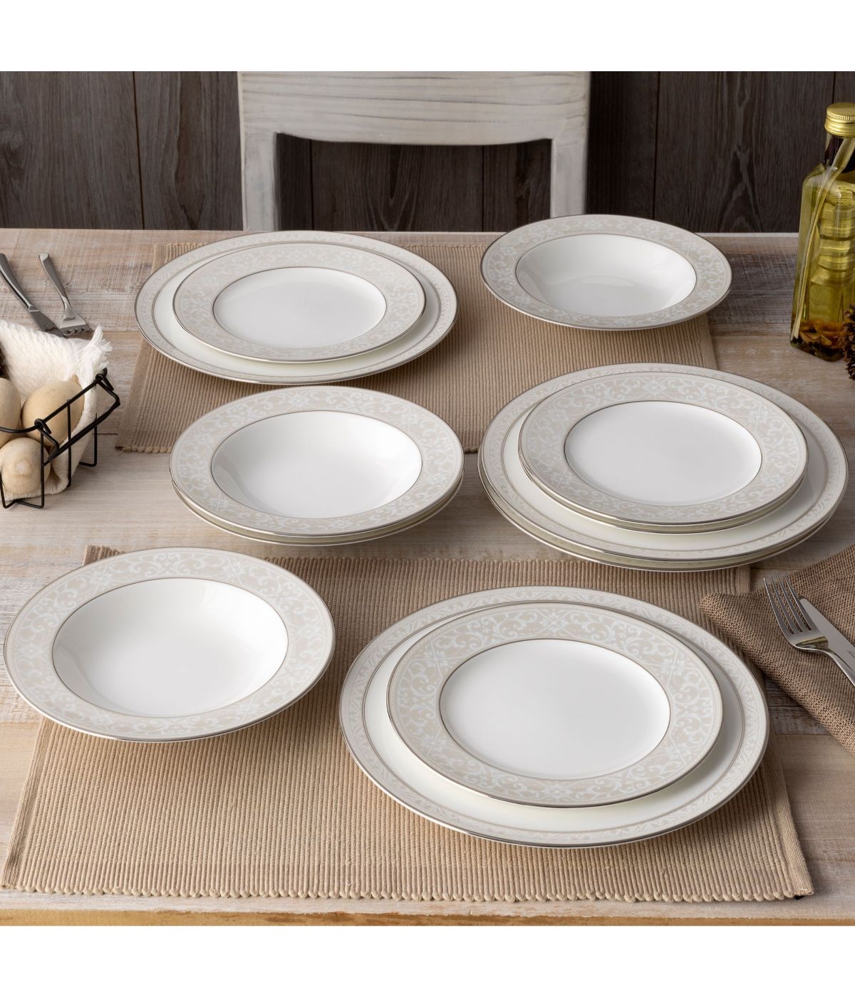  Noritake Montvale Platinum 12 Piece Set, Service for 4 - White - Bonton