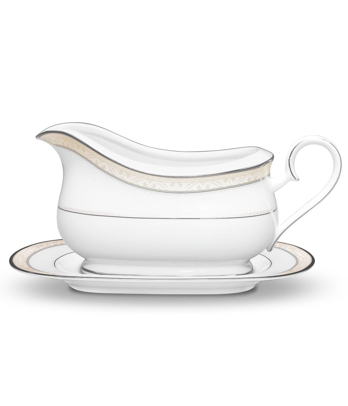  Noritake Montvale Platinum Gravy with Tray - White - Bonton