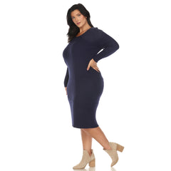 Plus Size Long Sleeve Rib Midi Sweater Dress