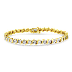 14K Yellow Gold Plated .925 Sterling Silver 1/4 Cttw Diamond Round Miracle Plate And "S" Link Tennis Bracelet (I-J Color, I2- I3 Clarity) - 7"