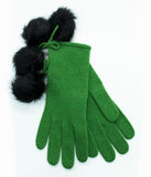 Gloves With Faux Fur Poms And Bow Meadow Green