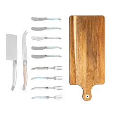 Laguiole Charcuterie Set in Mother of Pearl Colors With Wood Serving Board