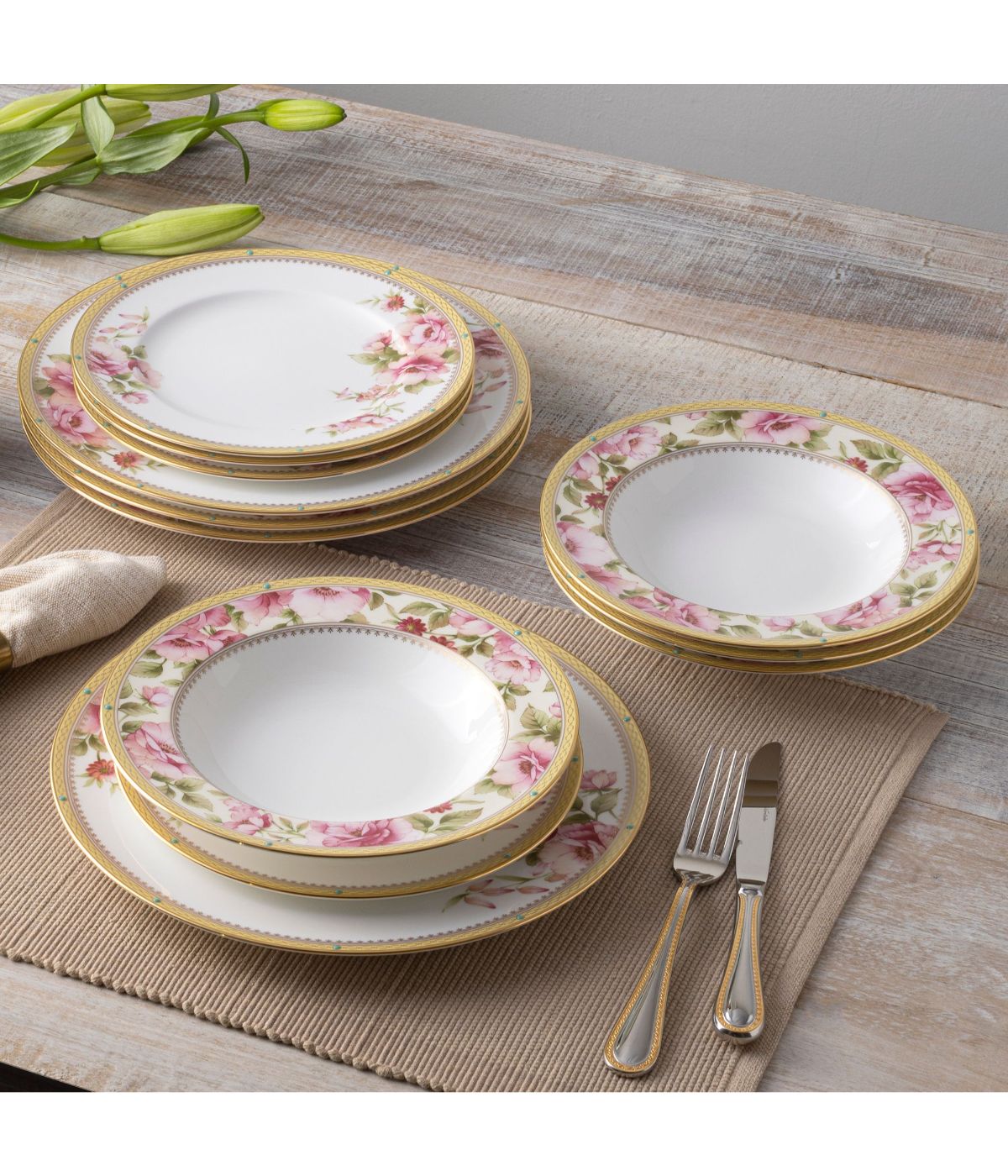  Noritake Hertford 12 Piece Set, Service for 4 - Pink - Bonton