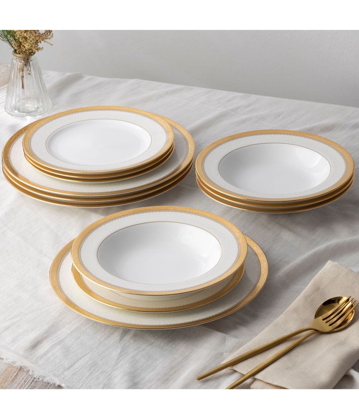  Noritake Odessa 12 Piece Set, Service for 4 - Gold - Bonton