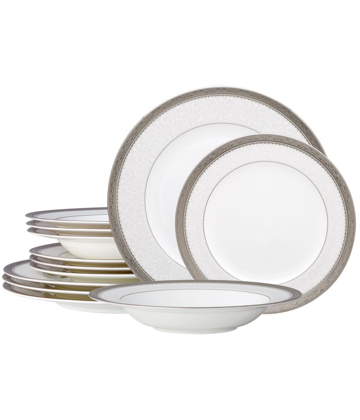  Noritake Odessa 12 Piece Set, Service for 4 - Platinum - Bonton