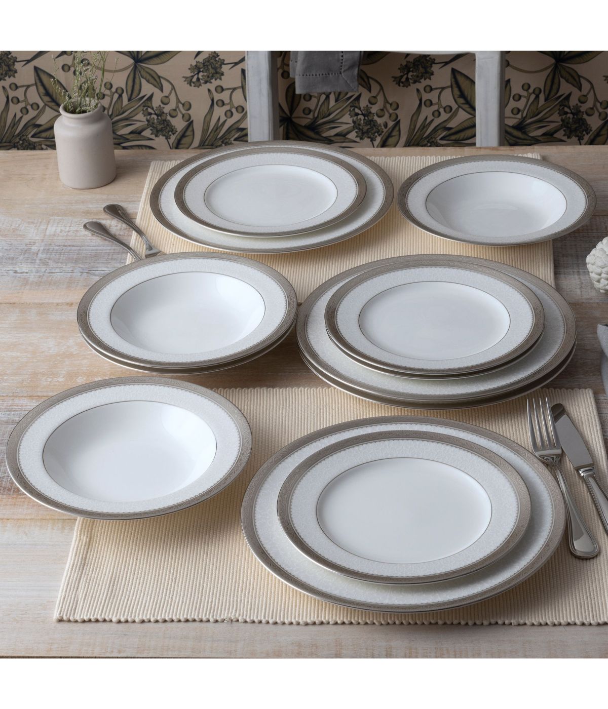  Noritake Odessa 12 Piece Set, Service for 4 - Platinum - Bonton