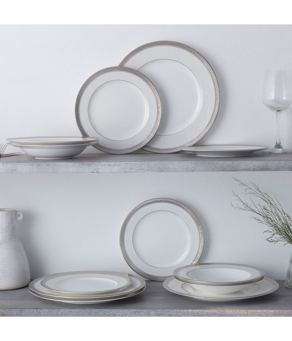  Noritake Odessa 12 Piece Set, Service for 4 - Platinum - Bonton