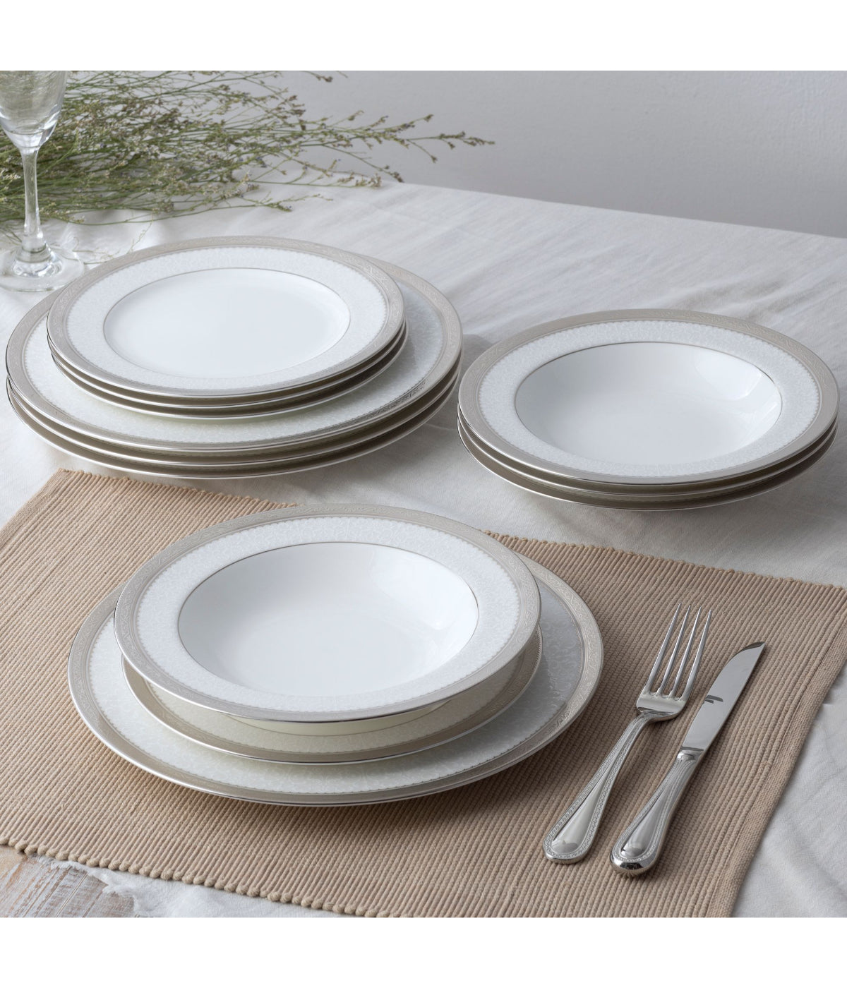  Noritake Odessa 12 Piece Set, Service for 4 - Platinum - Bonton