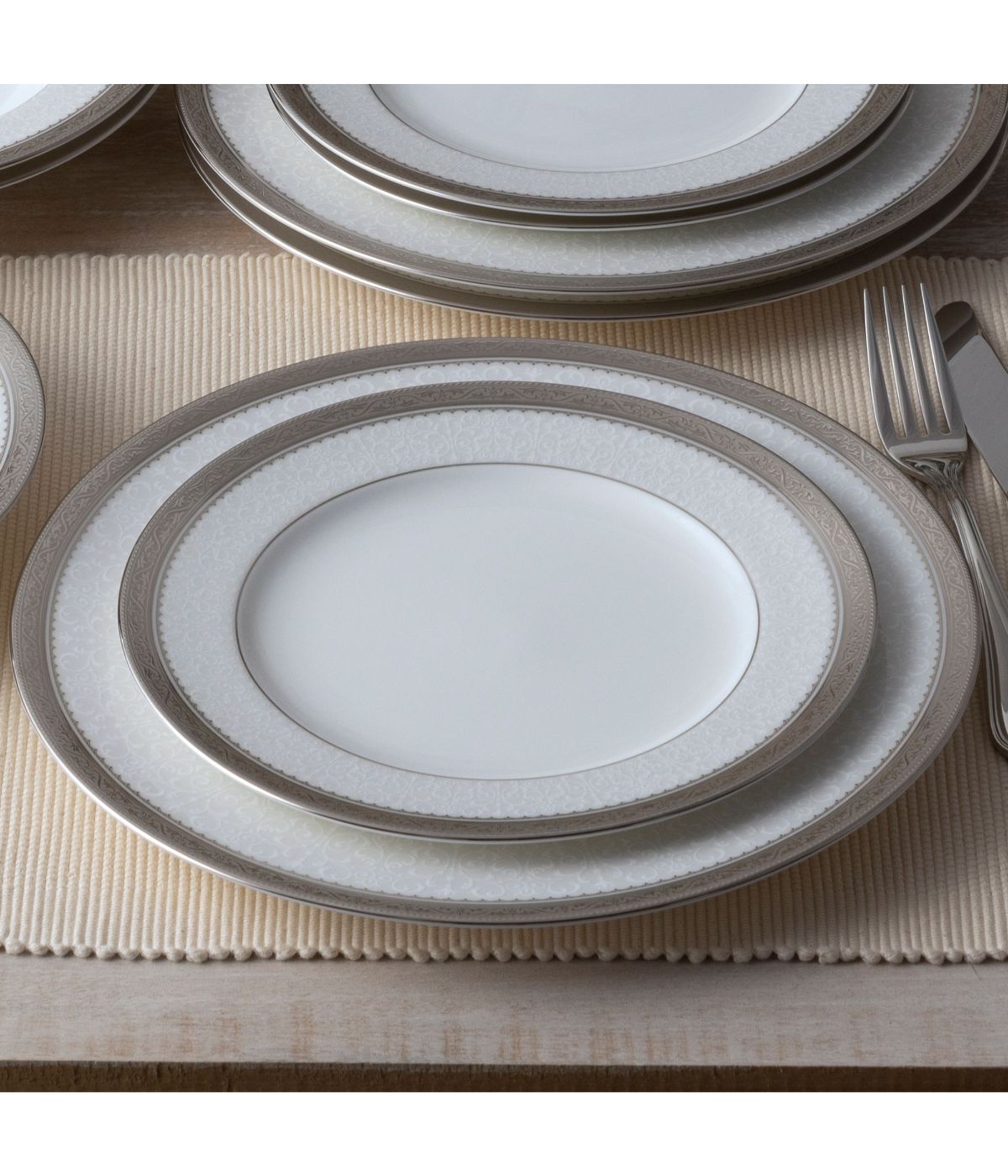  Noritake Odessa Set of 4 Salad Plates - Platinum - Bonton