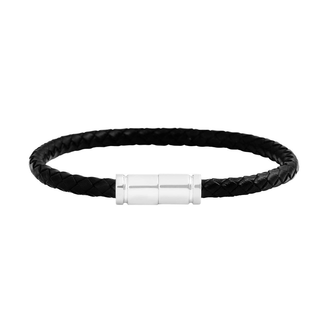  Gemesis Jewels by Edforce Braided Leather with Magnetic Clasp Men's Bracelet - Black - Bonton